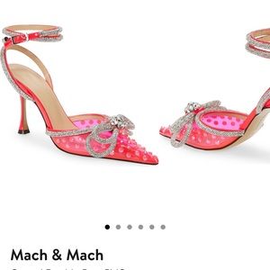 Mach & Mach US 12/EU 42 Pink Double Crystal Bow Pointed Toe Pumps